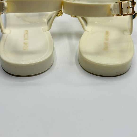 Stuart Weitzman Jelly Sandals Size 7 Studded T-Strap "Jelrose" Cream Gold - Picture 6 of 10